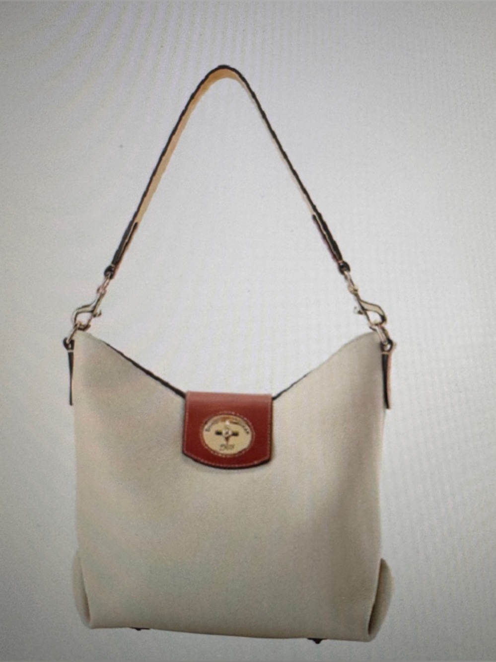 Dooney & Bourke Cream and Brown Leather Hobo with Gold Turn-Lock - Picture 2 of 6